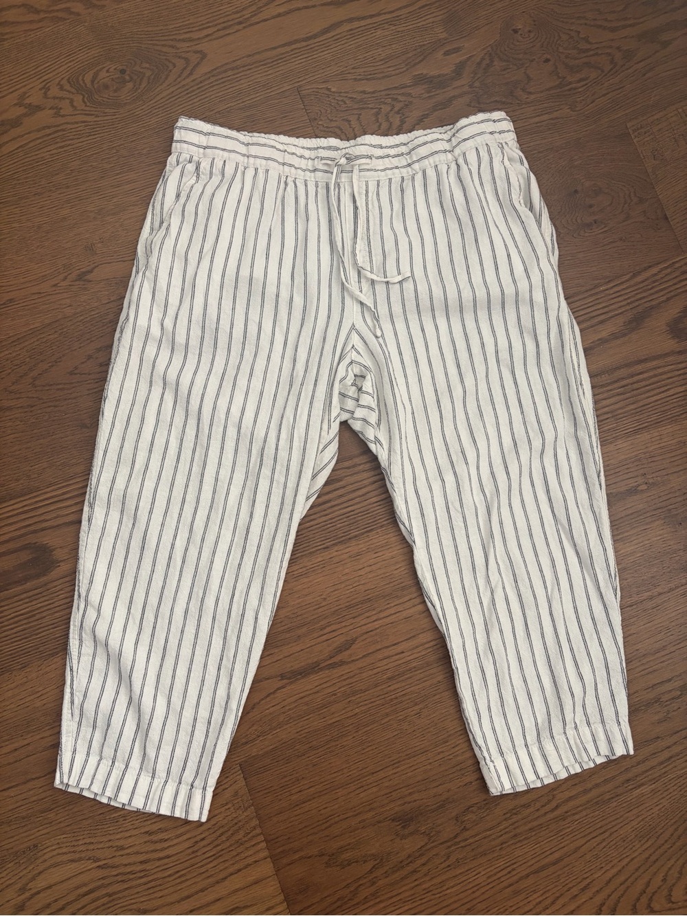 Gap Line Striped  Drawstring Pants - White/Blue | size L | 55% linen | petite